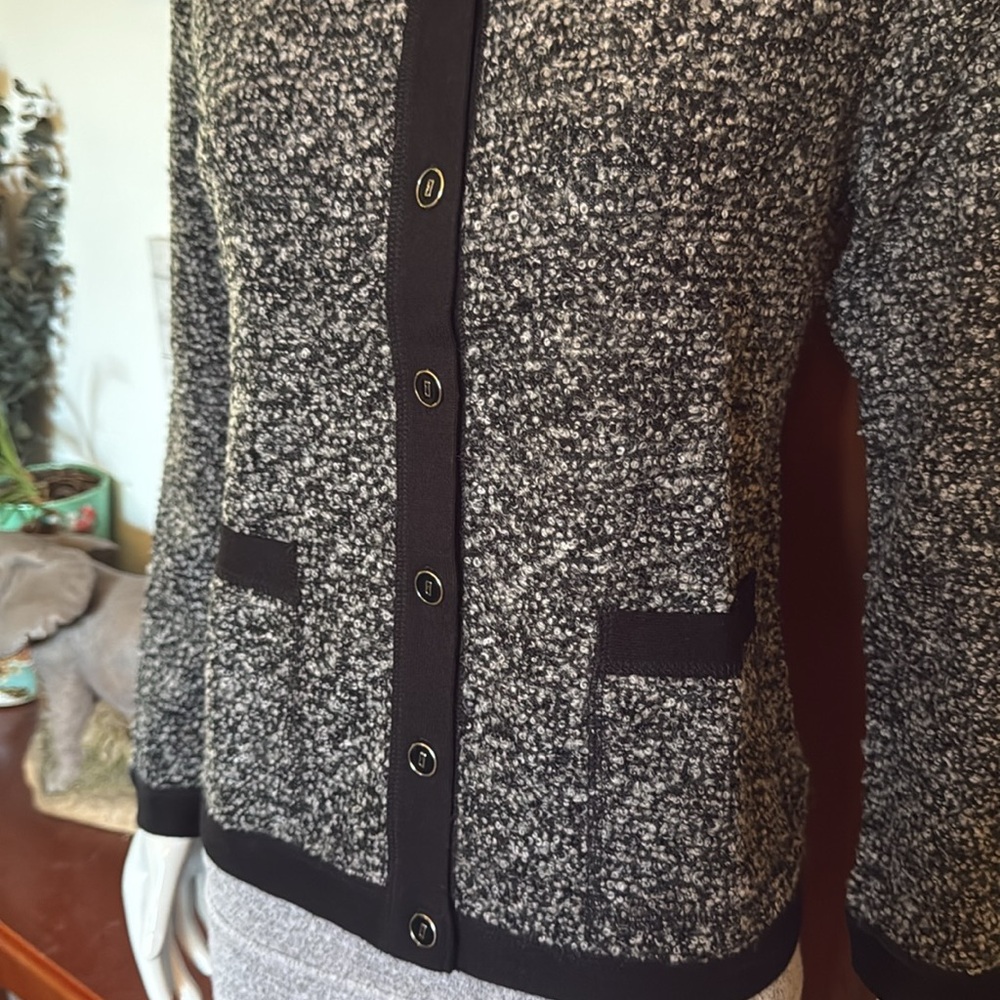 Black and White Textured Button-Front Women's Sweater - Picture 3 of 6